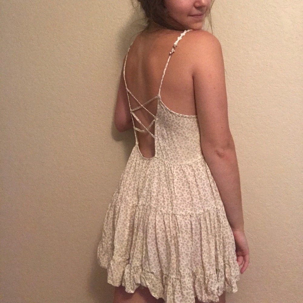 short white dress with flowery pattern